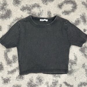 Zara black basic simple short mini short sleeve fitted tee t shirt crop top